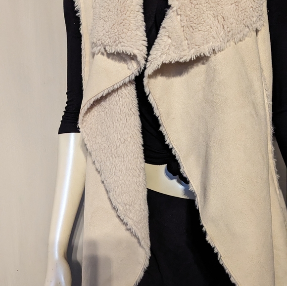 Knox Rose beige champagne faux fur collar jacket vest small winter flattering - Picture 13 of 13